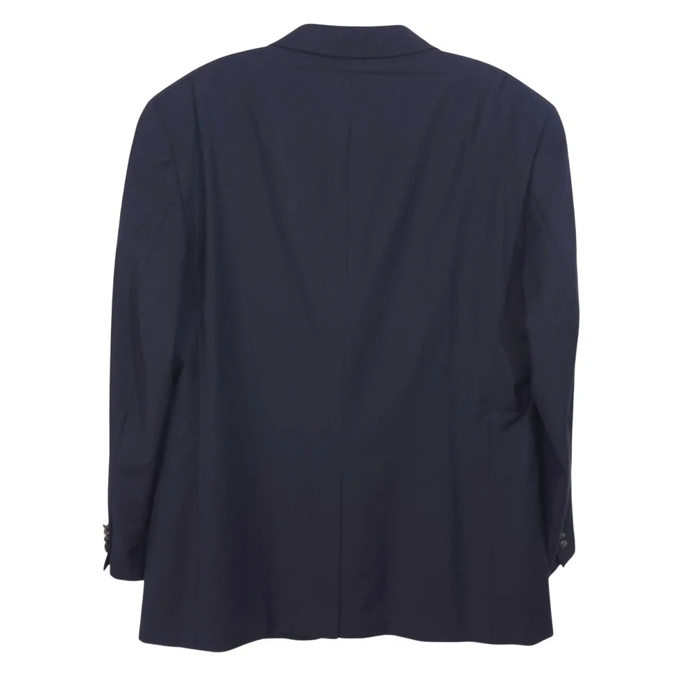 Jos A Bank Mens Blazer 46L Navy Blue 100% Wool 3 Button Brass‎ Crest Sport Coat